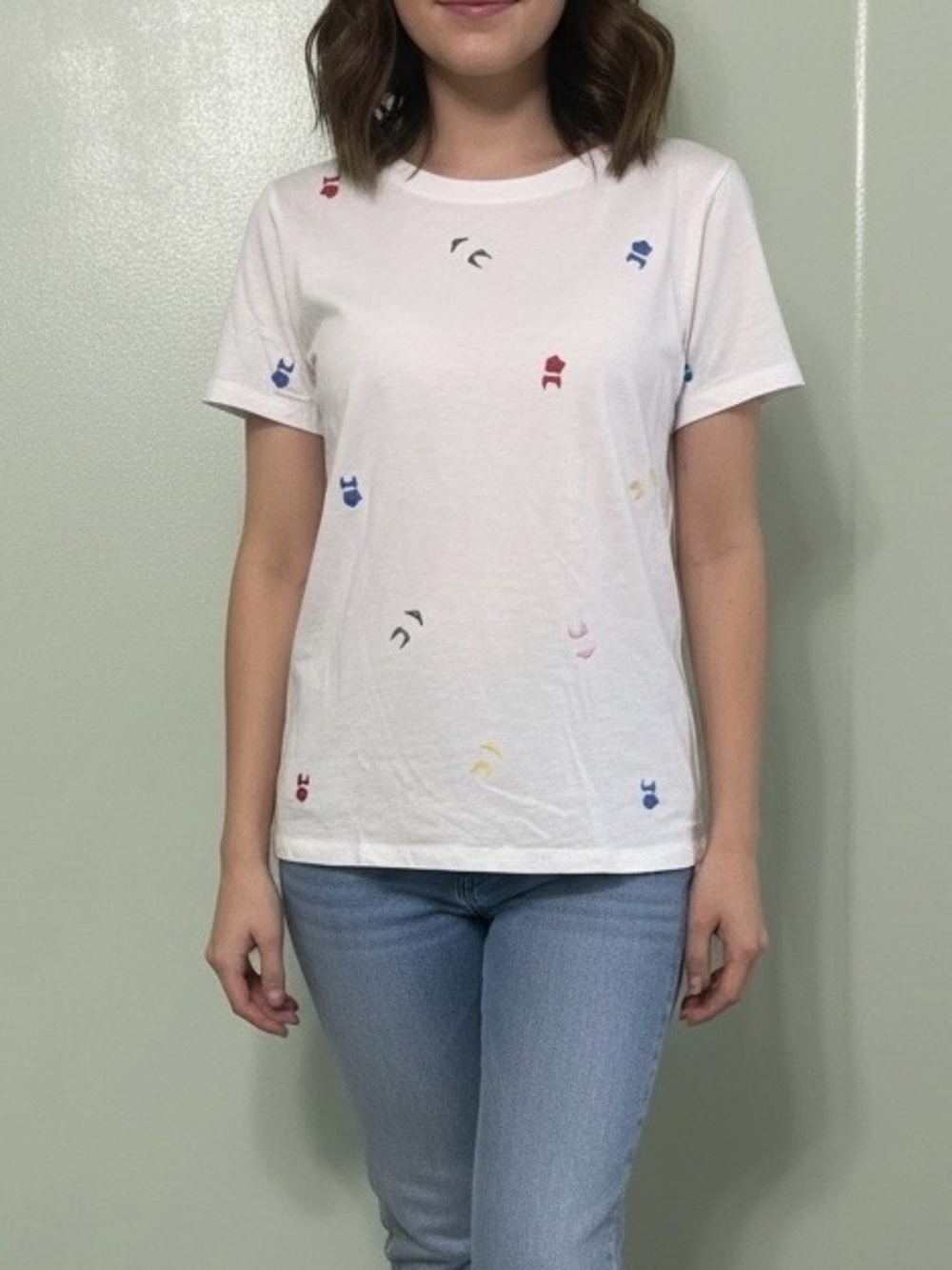 J.Crew women’s 100% Cotton Embroidered Bikini Pattern Tee Size Small